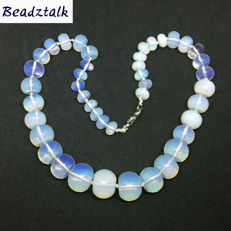 

Graduated Stone Beads Choker Necklace White Opal MoonStone Bead Rondell Shape with Clasp Nickle Free Woman Necklace