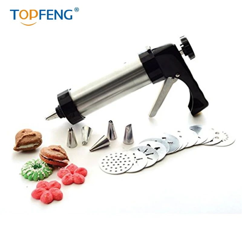 TOPFENG Professional Cookie Press Kit, 13 Metal Stainless Steel Cookie