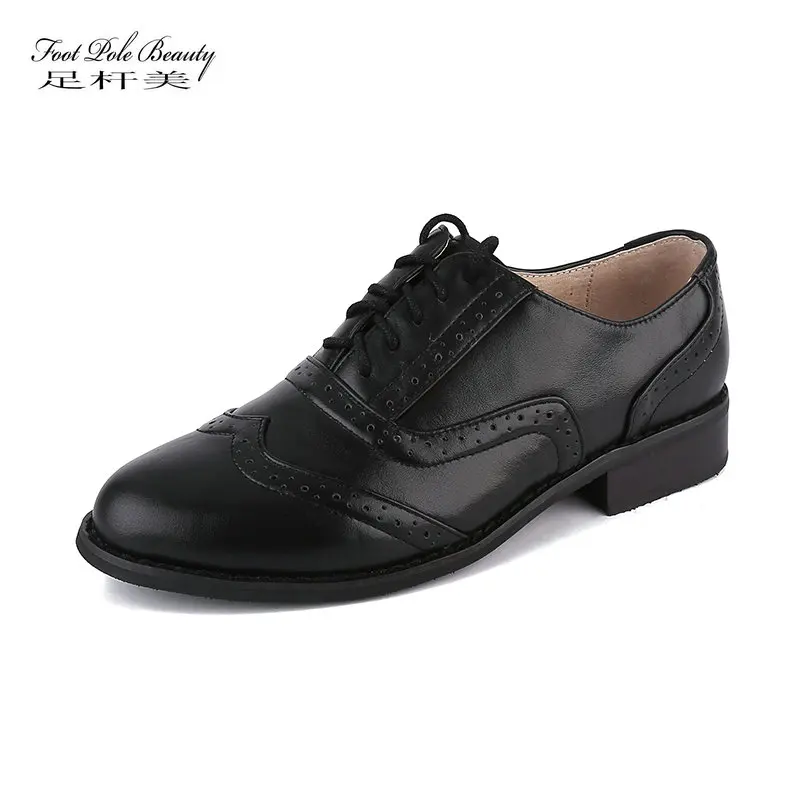 100% Genuine cow leather casual designer vintage lady flats shoes handmade oxford shoes for women 2019 black Patent leather shoe