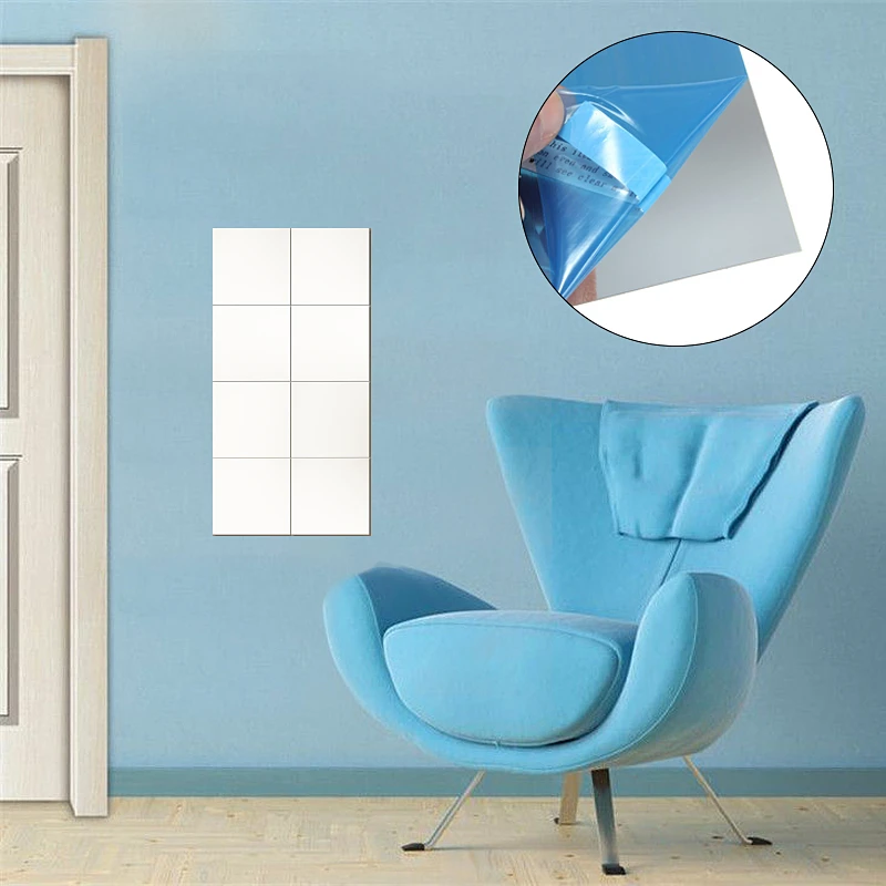 MTSPACE 9pcs/Set Mirror Wall Stickers Decal Self-adhesive Tiles Mirror Stickers 3D Mirror Wall Art Home Decors Wall Decal 4