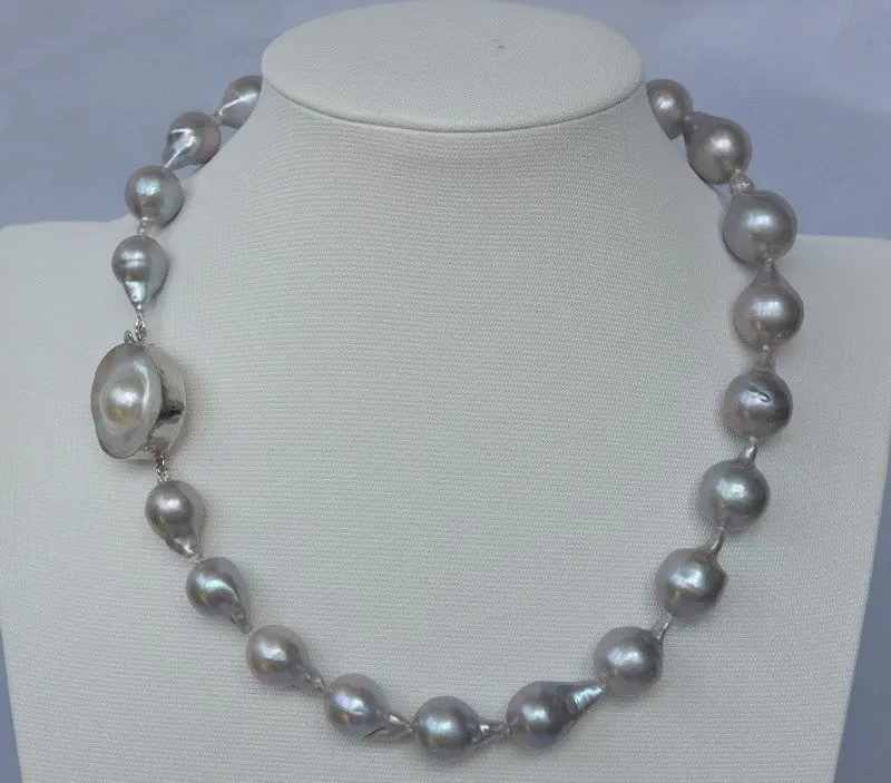 

HOT## Wholesale FREE SHIPPING >>>N1504180 natural Grey Nucleated Flameball pearl necklace-mabe Clasp