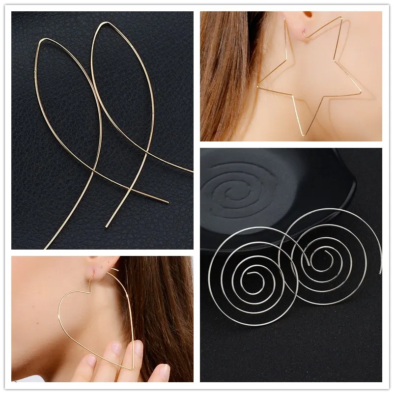 

European & American Punk Hyperbole Heart Triangle Star Cirlce Drop Earrings Earring Women Simple Brincos LOVE Geometric Jewelry