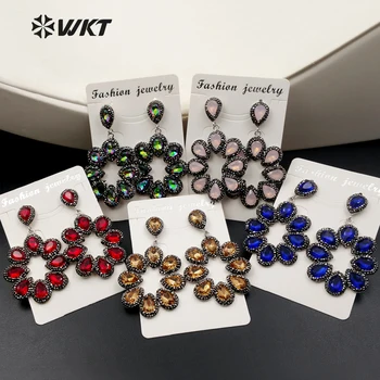 

WT-RE044 WKT Wholesale New Style Fashion Flower Shape Elegant Natural Stone Rhinestone Pave Generous Drop Earrings