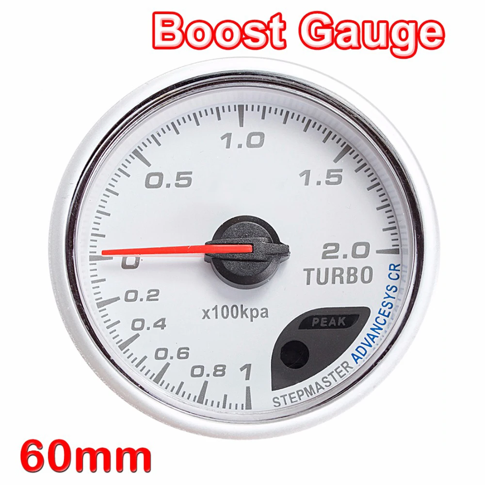 

DRAGON GAUGE Boost Car Gauge 60mm 0~100 kpa Turbo Mechanical Meter White Dial Face Silver Bezel 12V