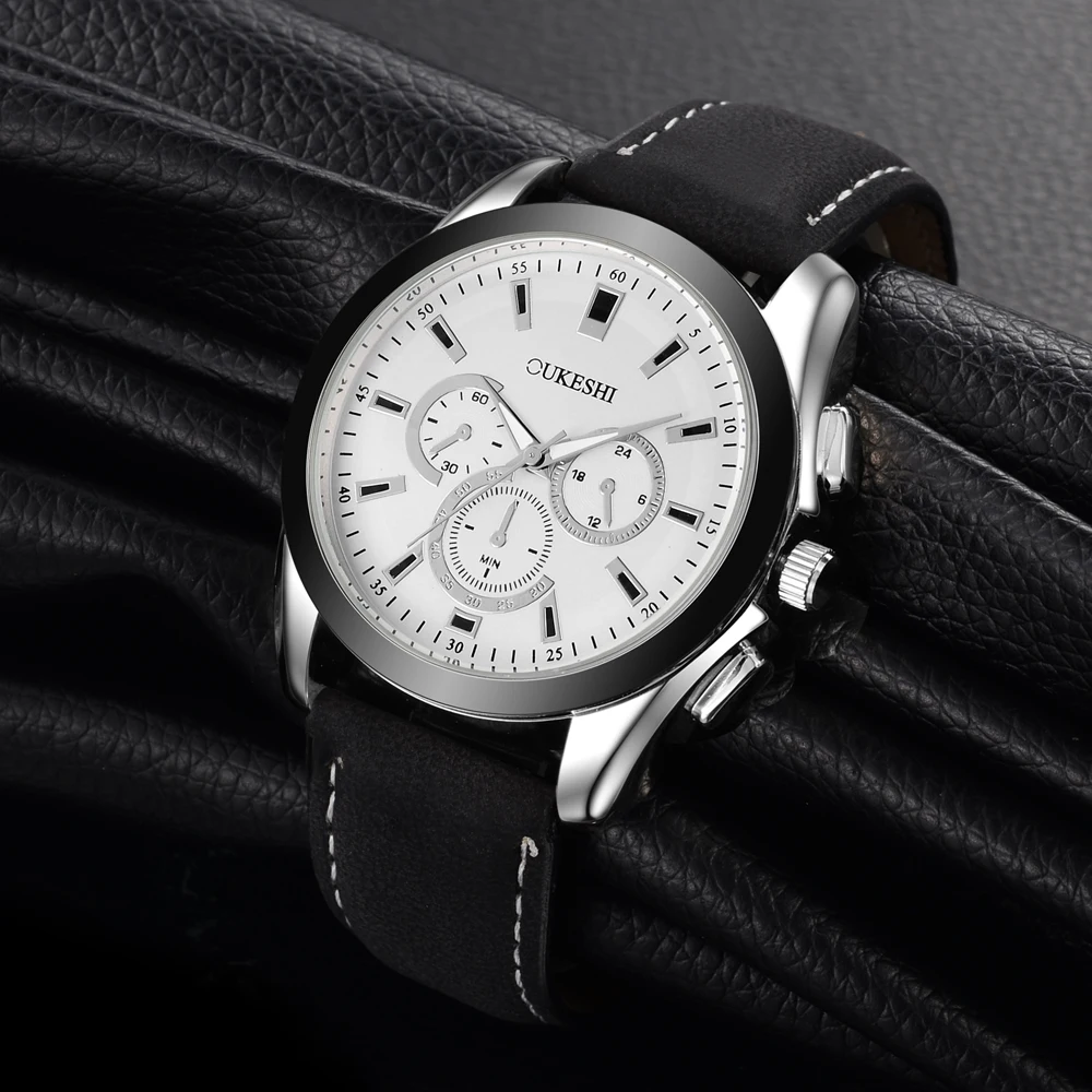 

OUKESHI Top Brand Luxury Men Watch Fashion Sport Leather Strap Quartz Wristwatch Military Boutique Male Watches Relojes Clock