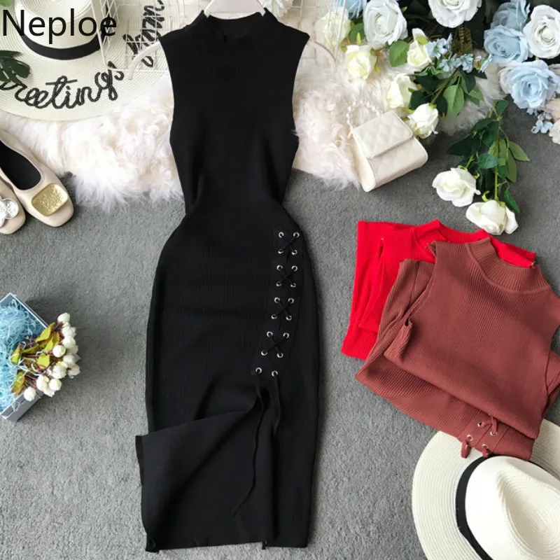 Neploe трикотажное женское платье лето 2019 сексуальное с круглым вырезом без рукавов