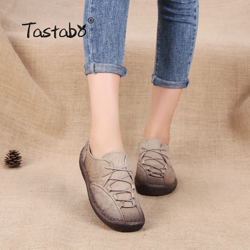 Tastabo Brand Breathable Flats Casual Women Shoes Soft Genuine Leather Shoes Lace Up Women Flats Soft Hand-sewn Driving Shoes Tastabo Brand Breathable Flats Casual Women Shoes Soft Genuine Leather Shoes Lace Up Women Flats Soft Hand-sewn Driving Shoes