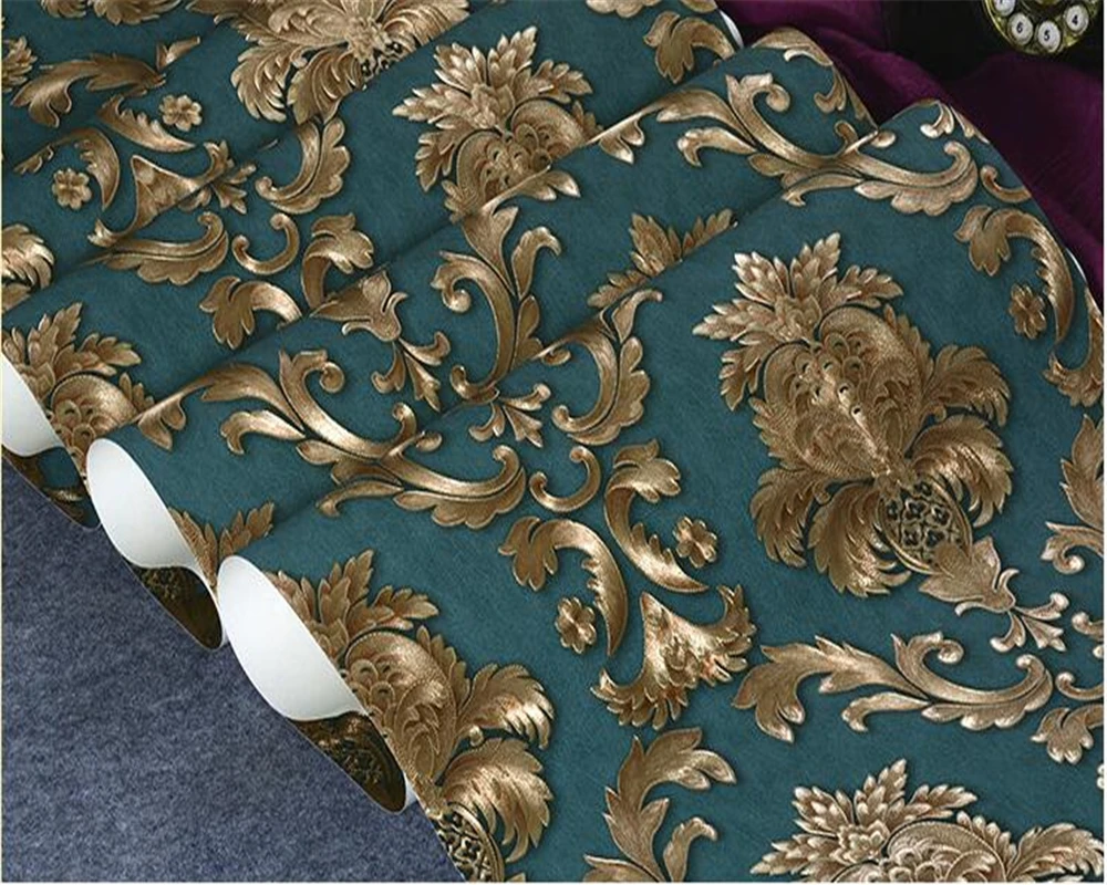 beibehang European style embossed 3d wallpaper Damascus luxury flowers waterproof bedroom living AB version vertical wall paper