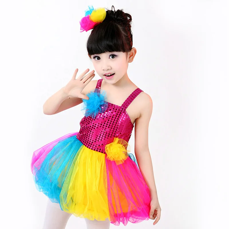 

Children's Colorful Fairy Tutu Dress Lovely Candy Color Shiny Sequined Baby Girls Dancing Costume Modern Dance Performance Wear