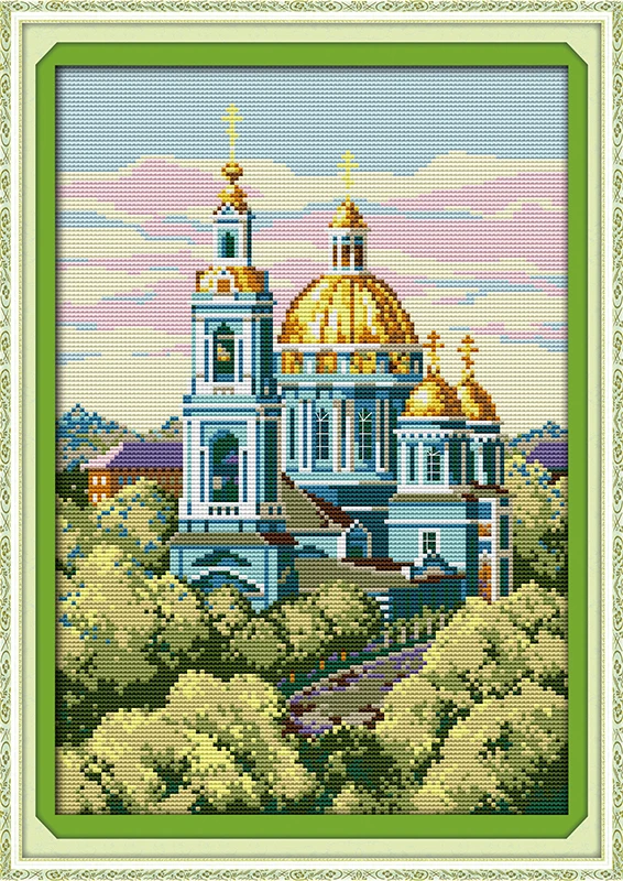 

Russian building scenery Counted Cross Stitch 11CT Printed 14CT Set DIY Chinese Cotton Cross-stitch Kit Embroidery Needlework