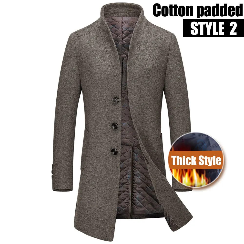 Новинка, утолщенное зимнее шерстяное пальто для мужчин, толстое шерстяное пальто для мужчин, Повседневная модная хлопковая стеганая куртка и пальто, длинные куртки, верхняя одежда - Цвет: Style2 Camel