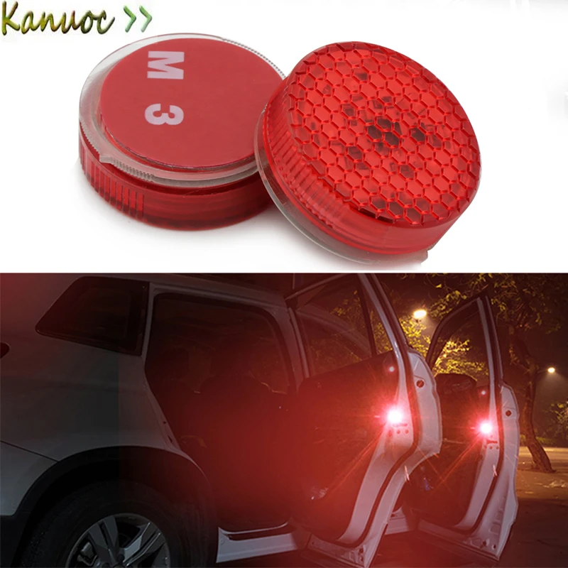 2pcs Flashing LED Warning Lamp Auto Strobe Red Car Door Lights Anti