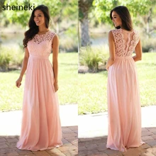 Сексуальные длинные шифоновые кружевные платья подружки невесты, розовые свадебные платья, платья подружки невесты в стиле кантри, Vestidos de casamento