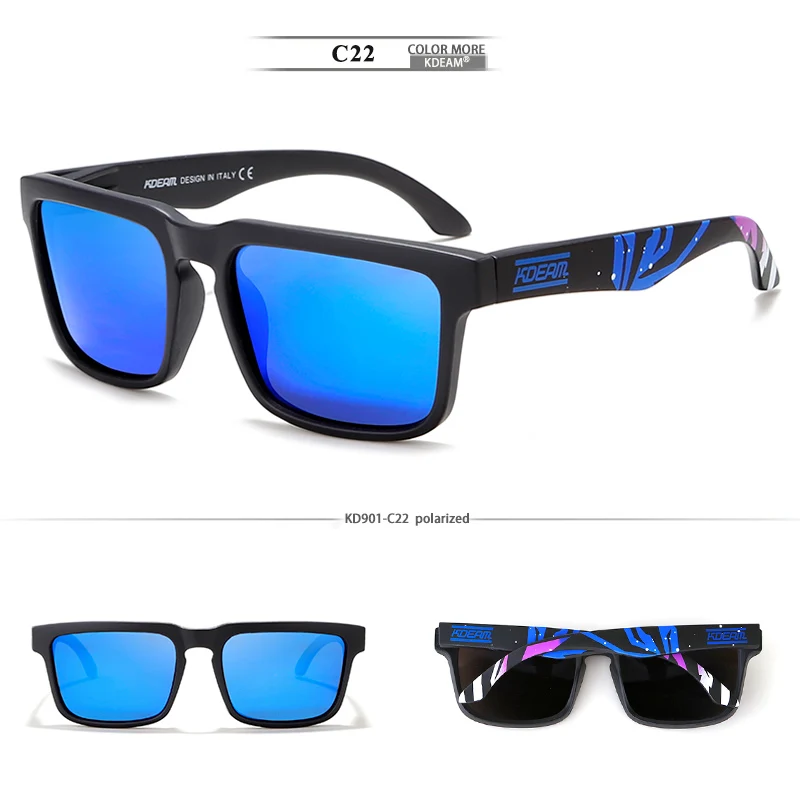 Kdeam счастливые поляризационные солнцезащитные очки мужские очки модные квадратные солнцезащитные очки для вождения женские с фирменной коробкой - Цвет линз: C22