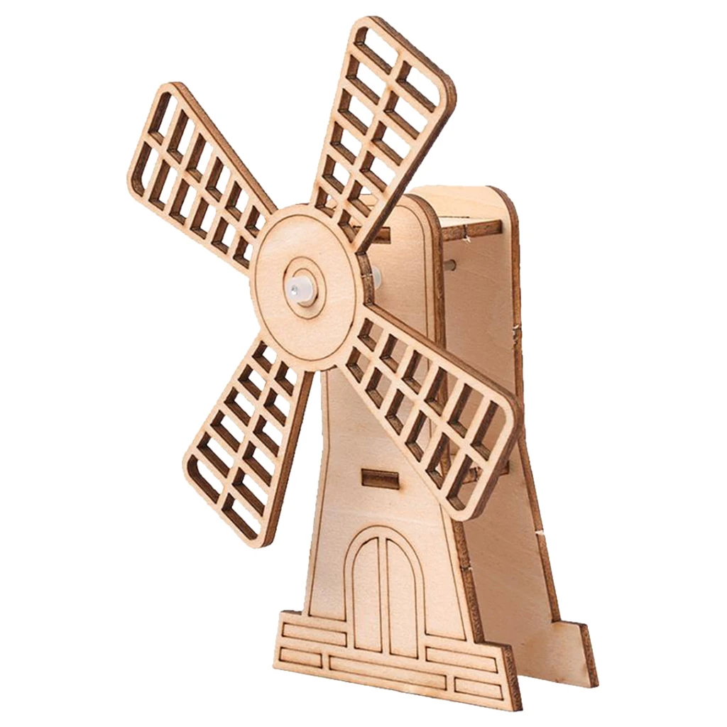 Handmade 3D Wooden Assembly Puzzles DIY Assemble Wooden Toy Craft Kit - Assembly Model Kit - Unpainted Windmill Building Model