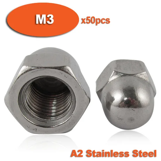 

50pcs DIN1587 M3 A2 Stainless Steel Hex Hexagon ACORN Domed Cap Nuts