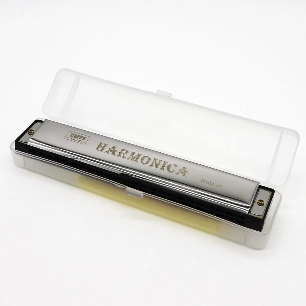 

Harmonicas 24 Holes Key of C Silver Chrome Color Blues Jazz Rock Folk Music Musical Instrument Diatonic Harp with Plastic Box