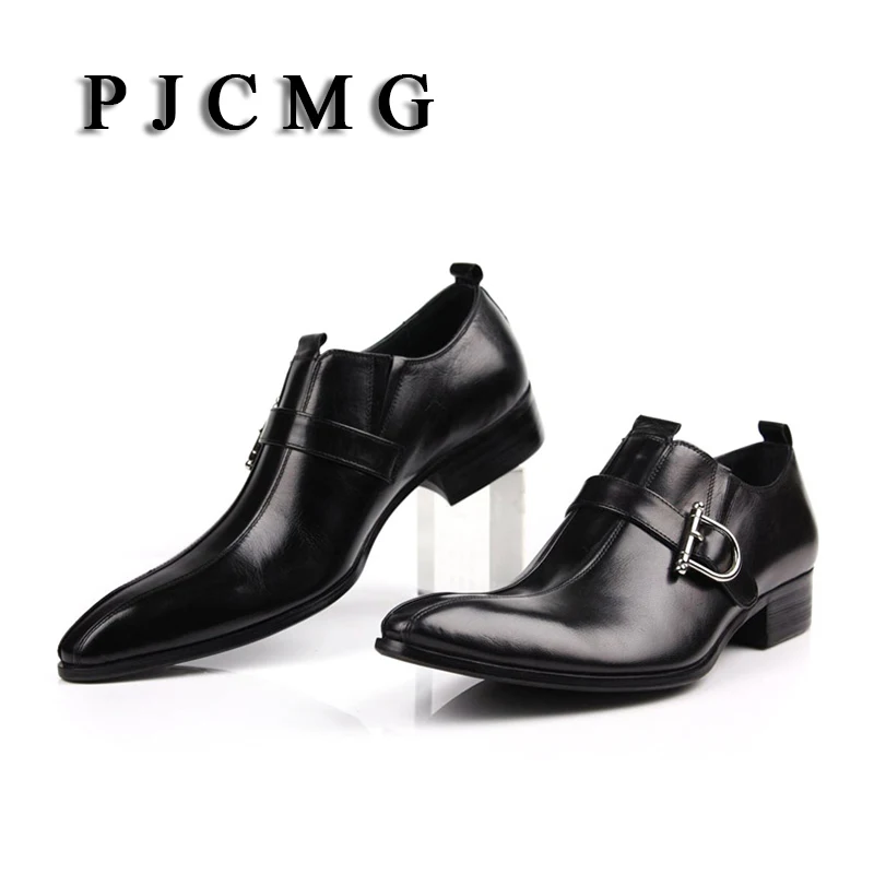 Genuíno Sapatos Novos 2017 Black Apontado Escritório Dos Carreira Homens amp; De Moda Couro Business Casual Oxford brown Fivela Dedo 8ZZSx