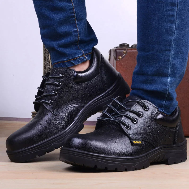 Мужская безопасная обувь дышащая Летняя мужская и женская обувь Мужская Рабочая обувь из сетчатого материала со стальным носком - Цвет: Черный