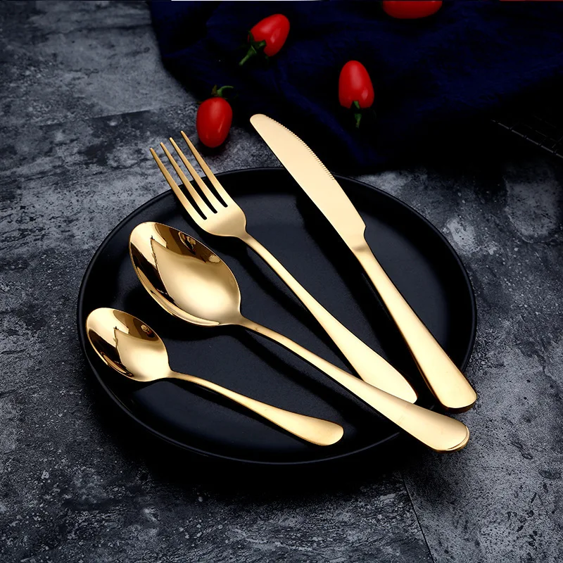 

Gold Spoon Knife Set Gold Cutlery Knives Sets Wedding Tableware Forks Knives Spoons Silverware Travel Cutlery Set Dropshipping