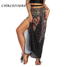 CHRLEISURE Плюс Размер Длинная юбка женская одежда летняя пляжная богемная юбка макси с высокой талией женские штаны на шнуровке с принтом 7 цветов
