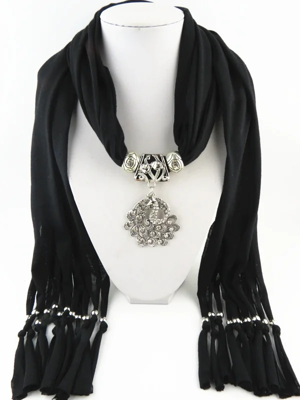 

HONGHUACI New Fashion fringed scarf alloy peacock pendant scarves Lady jewelry scarf Free shipping