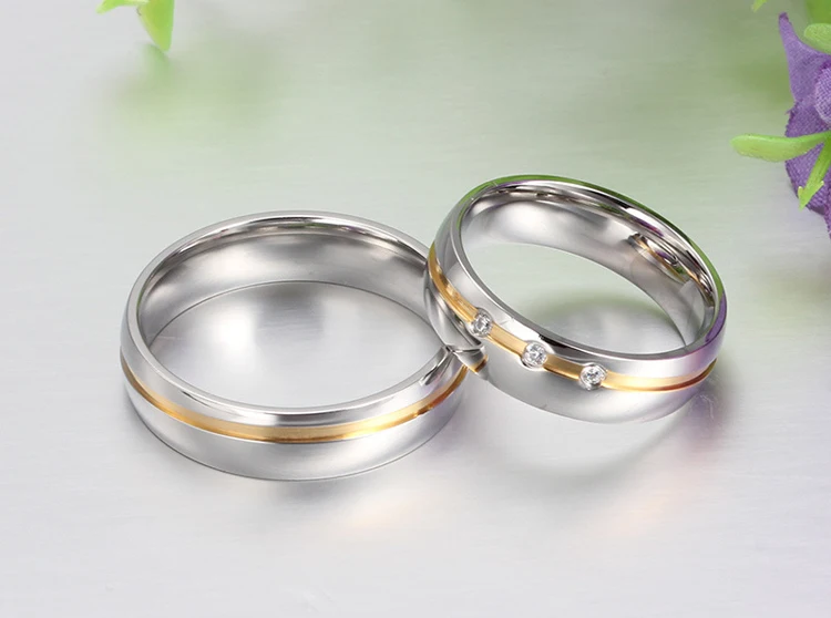 Gold Color Custom Alliance Stainless Wedding Bands Couples Rings Sets for Him and Her anillos de boda anel ouro _ AliExpress