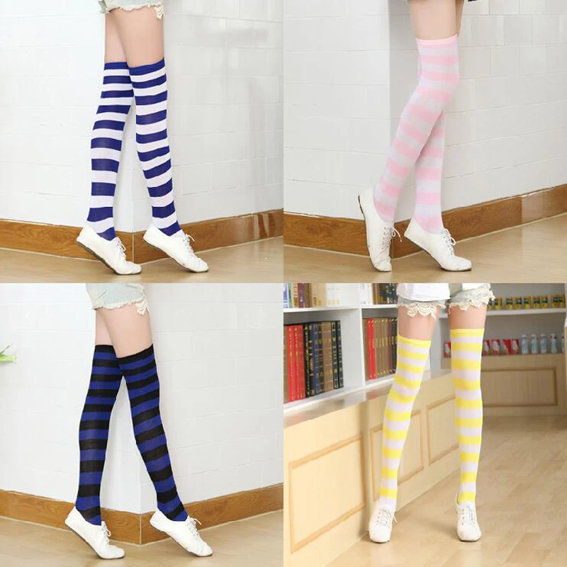 2019 Hot Fashion Sexy Women Socks Girl's Striped Cotton Thigh High Stocking Over The Knee Socks Fashion Stockings for Dating