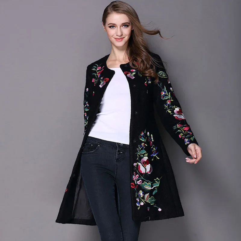 Chinese Traditional Womens Embroidered Wool Coat Ladies Embroidery