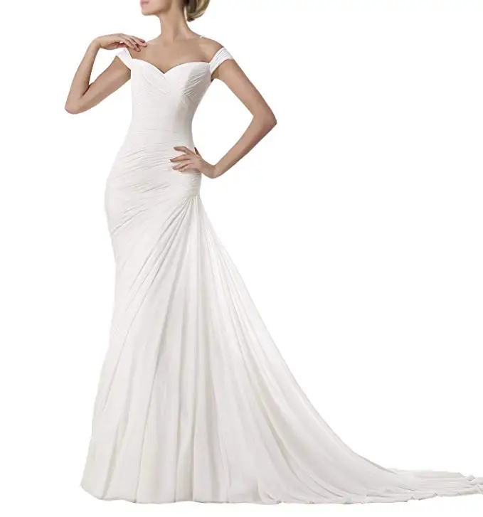 

2019 Fold Chiffon Sweetheart Zipper Court Train Wedding Dress With Long Veil Vestidos De Novia