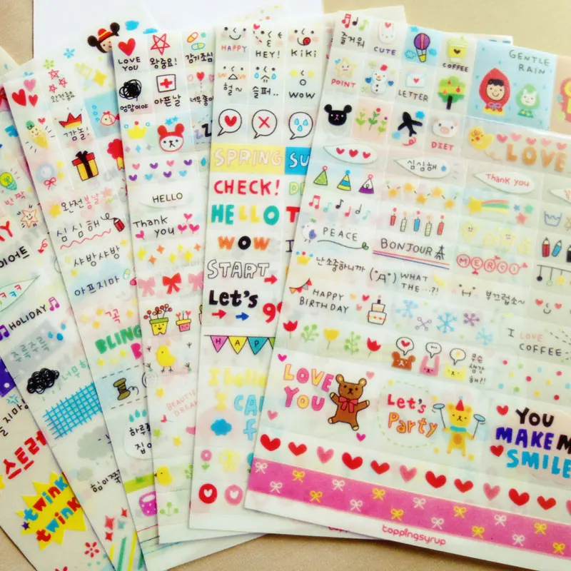 (6 sheets/lot) Korean Stationery Kawaii Stickers Transparent Decorative