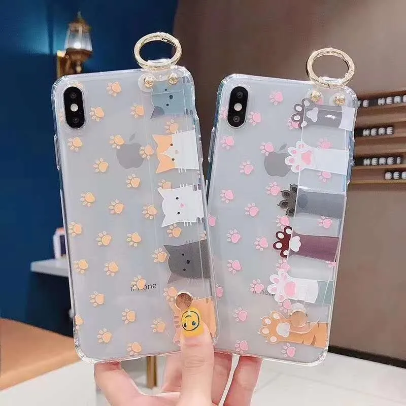

for iPhone 7 8 PLUS XS MAX Cartoon Case Ultra Soft TPU Cover for iPhone XR XS X 6 6S 6 PLUS Case with Ring Holder Wrist Band