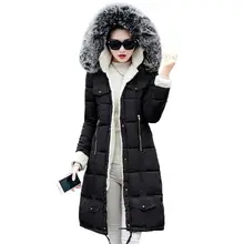 2016 New Winter Long Down Coat Women Hooded Fur Collar Thick Cotton Padded Jacket Artificial Lambswool Overcoat Plus Size PW0342