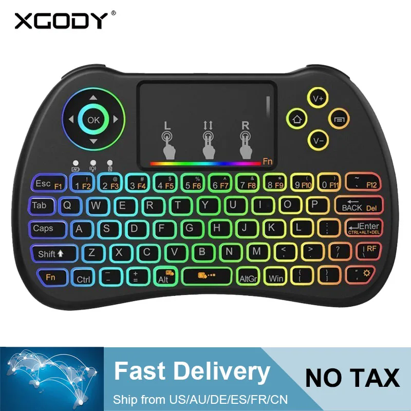 

XGODY H9 Mini Wireless Keyboard 2.4GHz Air Mouse English Version Touchpad For Android TV Box Notebook PC Laptop