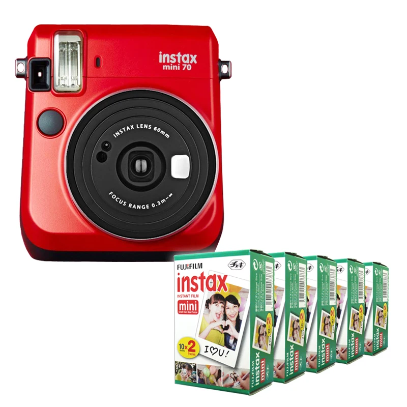 Fujifilm Instax Mini 70 мгновенная пленка камера красный со стильным плечевым ремнем+ Fuji 100 мгновенная пленка фото картина