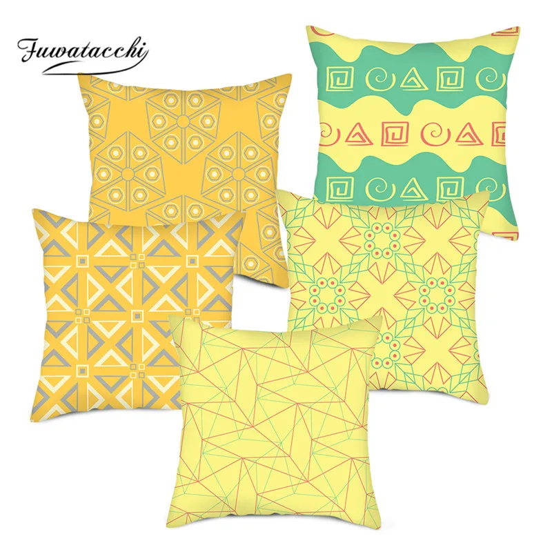 Fuwatacchi Geometric Cushion Cover Diamond Pentagon Dot Throw Pillow Cover Yellow Pillowcases for Home Sofa Decorative Pillows