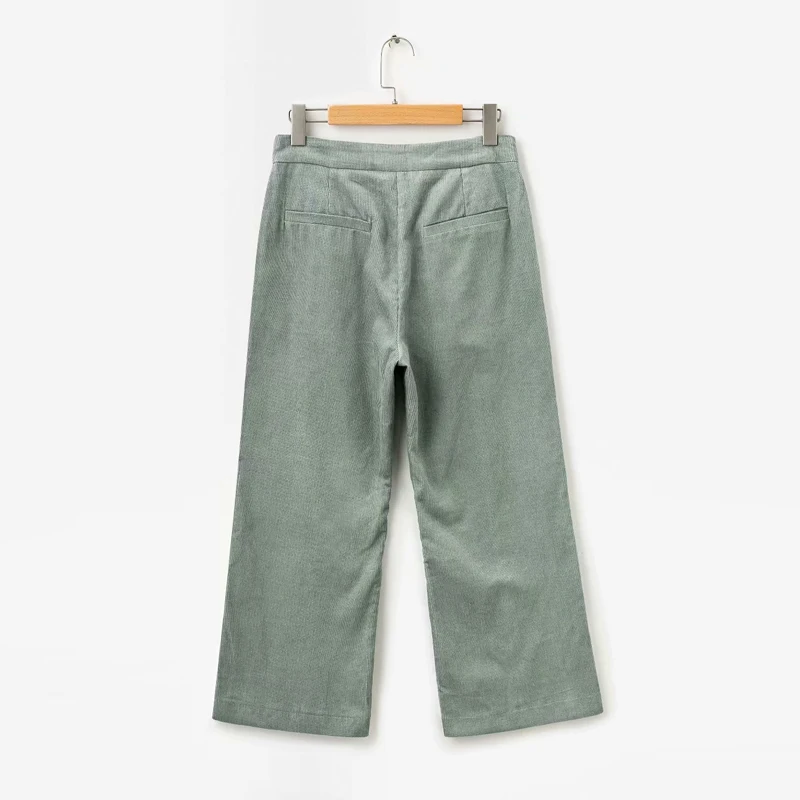 Вельветовые женские повседневные однотонные хлопковые расклешенные брюки до щиколотки офисные женские зеленые брюки