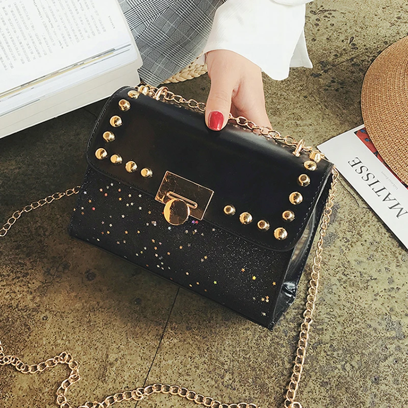 

2018 New Chain Sequins Women Bag Rivets Matte Women Messenger Bag Evening Party Package Women's Handbag Pouch bolsa feminina