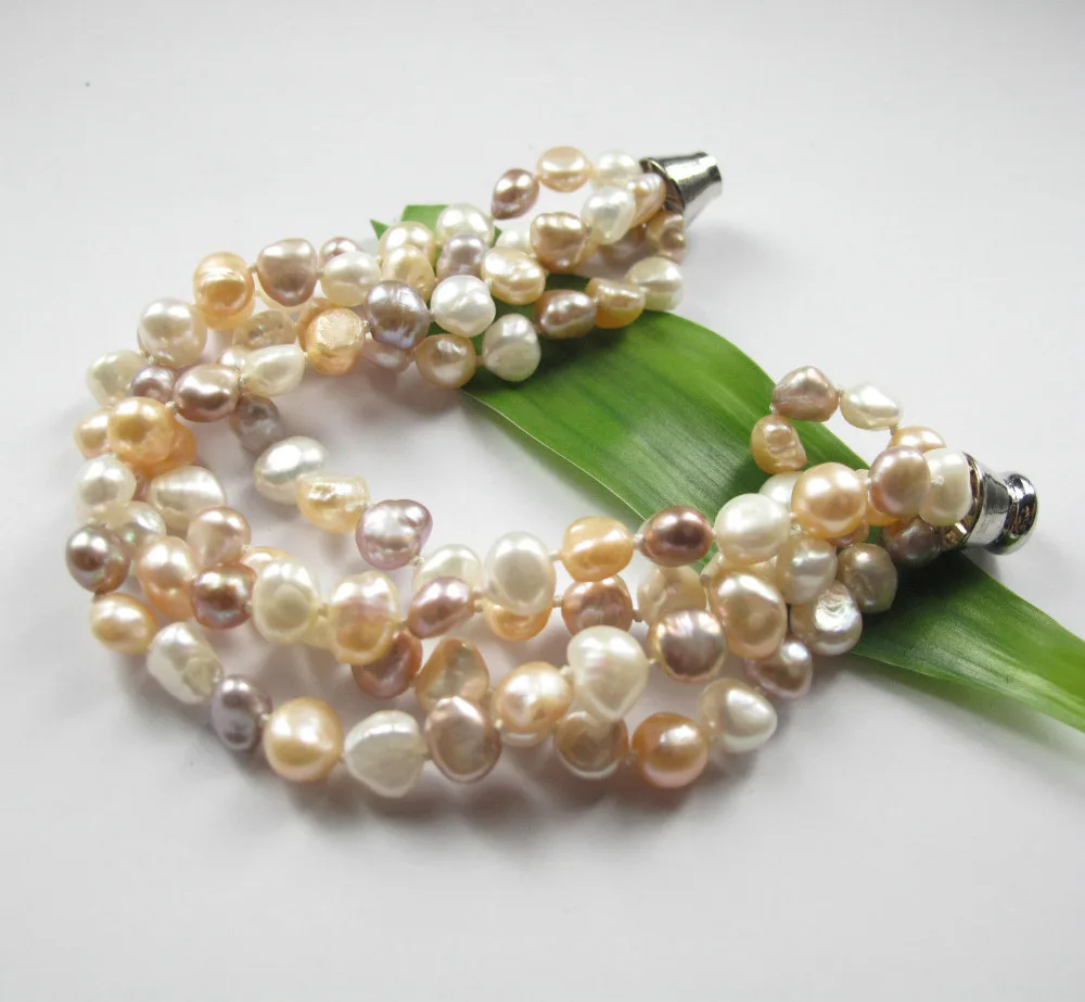 

FREE SHIPPING HOT sell new Style >>>> Elegant Natural Multicolour Fresh Water Pearl Four Strands 8" Bracelet