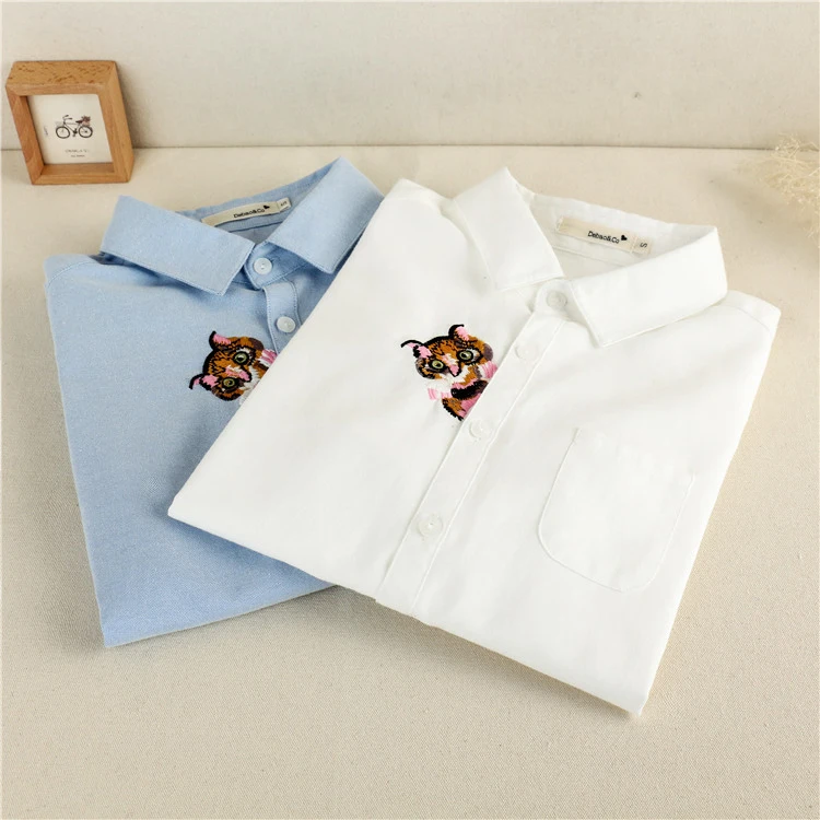 Рубашка женская с длинным рукавом и вышивкой|white shirt female|blouse cottonshirt female |