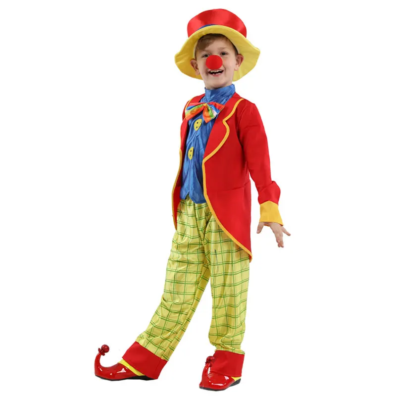 Kids Child Funny Naughty Circus Clown Costume Cosplay for Boys Halloween Carnival Party Mardi Gras Fancy Dress B-0201