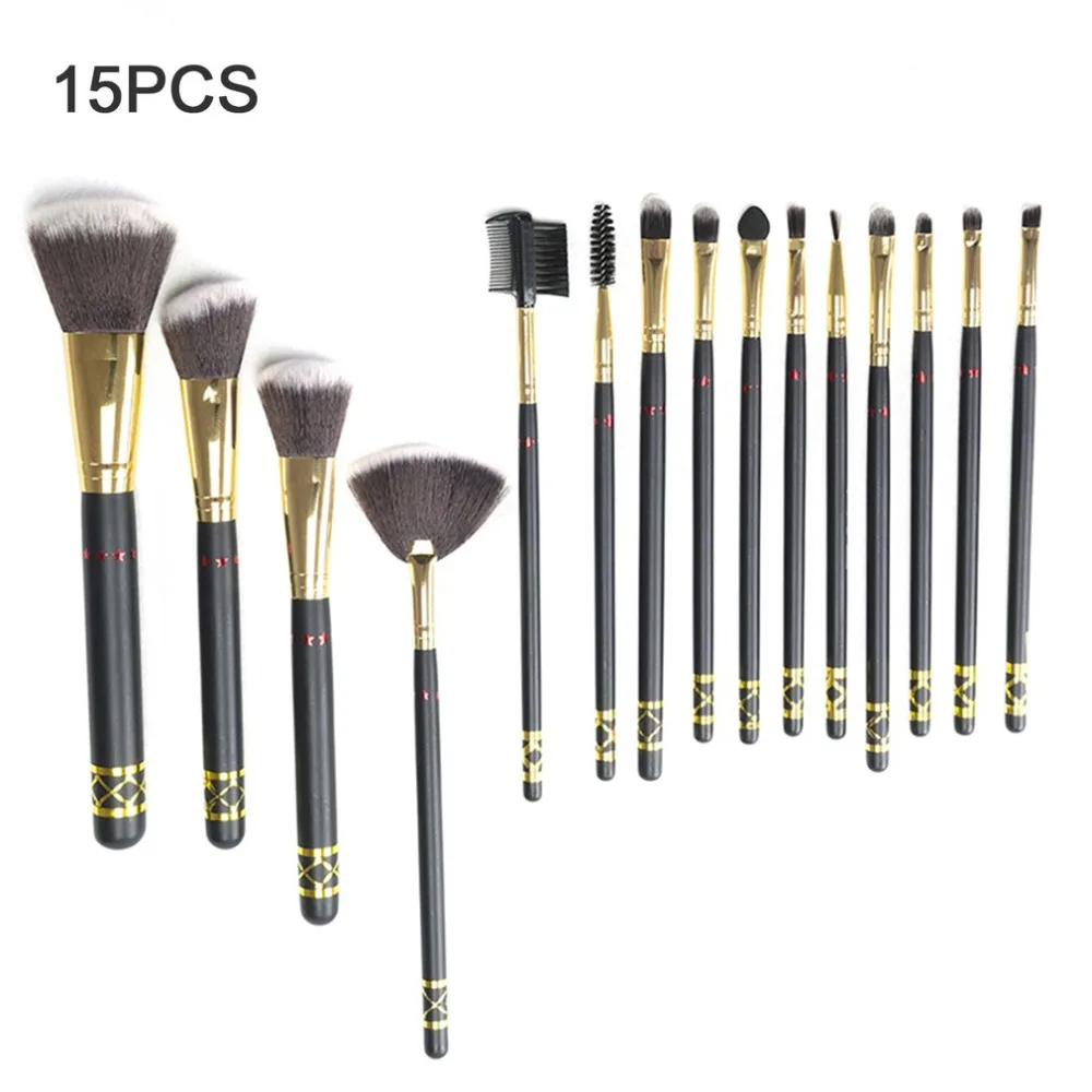 15pcs Professional Makeup Brushes Set Wooden Handle Powder Brush Face