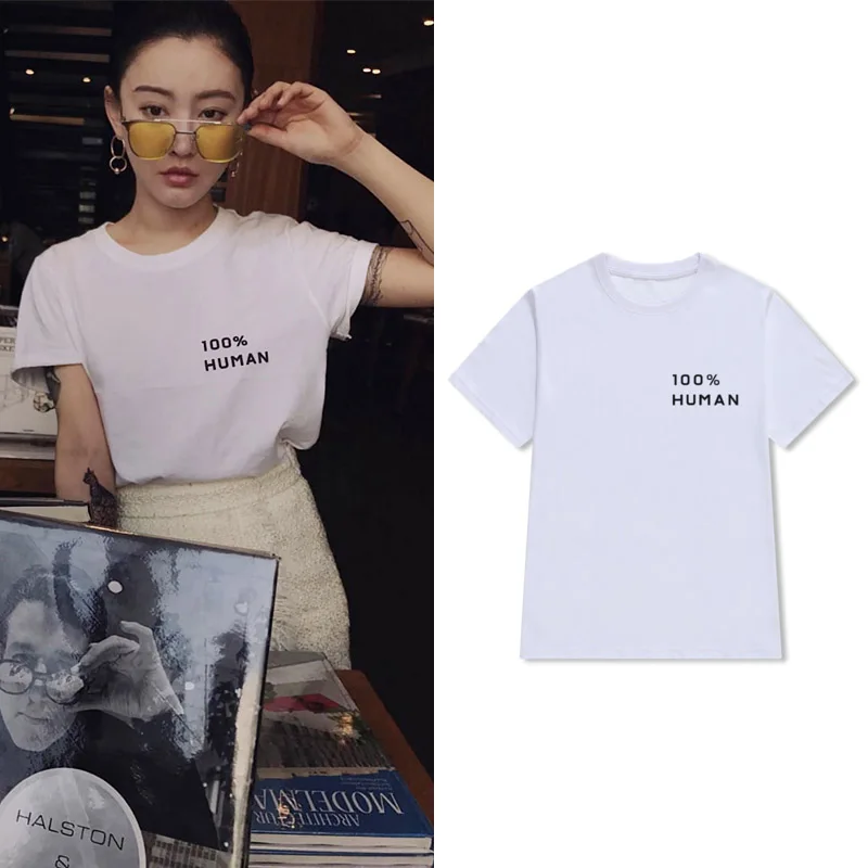 

100% Human Letters Print Women tshirt Cotton Casual Funny t shirt For Lady Girl Top Tee Hipster Drop Ship Y-53