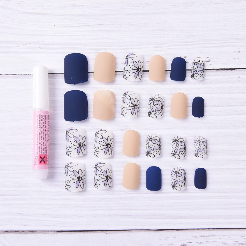 

24pcs/set Manicure Artificial Nails Salon Charming Blue Fake Nail Tips Matte Full Cover False Nails Square Nail Art For Girls