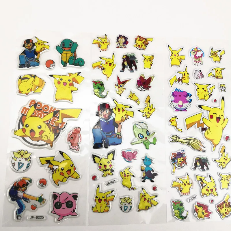 

10pcs 7*17cm Pikachu 3D Bubble stickers Teacher Lovely Reward Sticker Pokemon Go Theme Party Favors For Kids Birthday Decoration