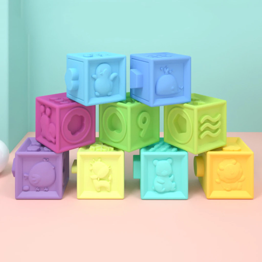 12Pcs Soft Building Blocks Number Cubes - Children Kid Educational Toy Stacking Color & Shapes Sorting Game