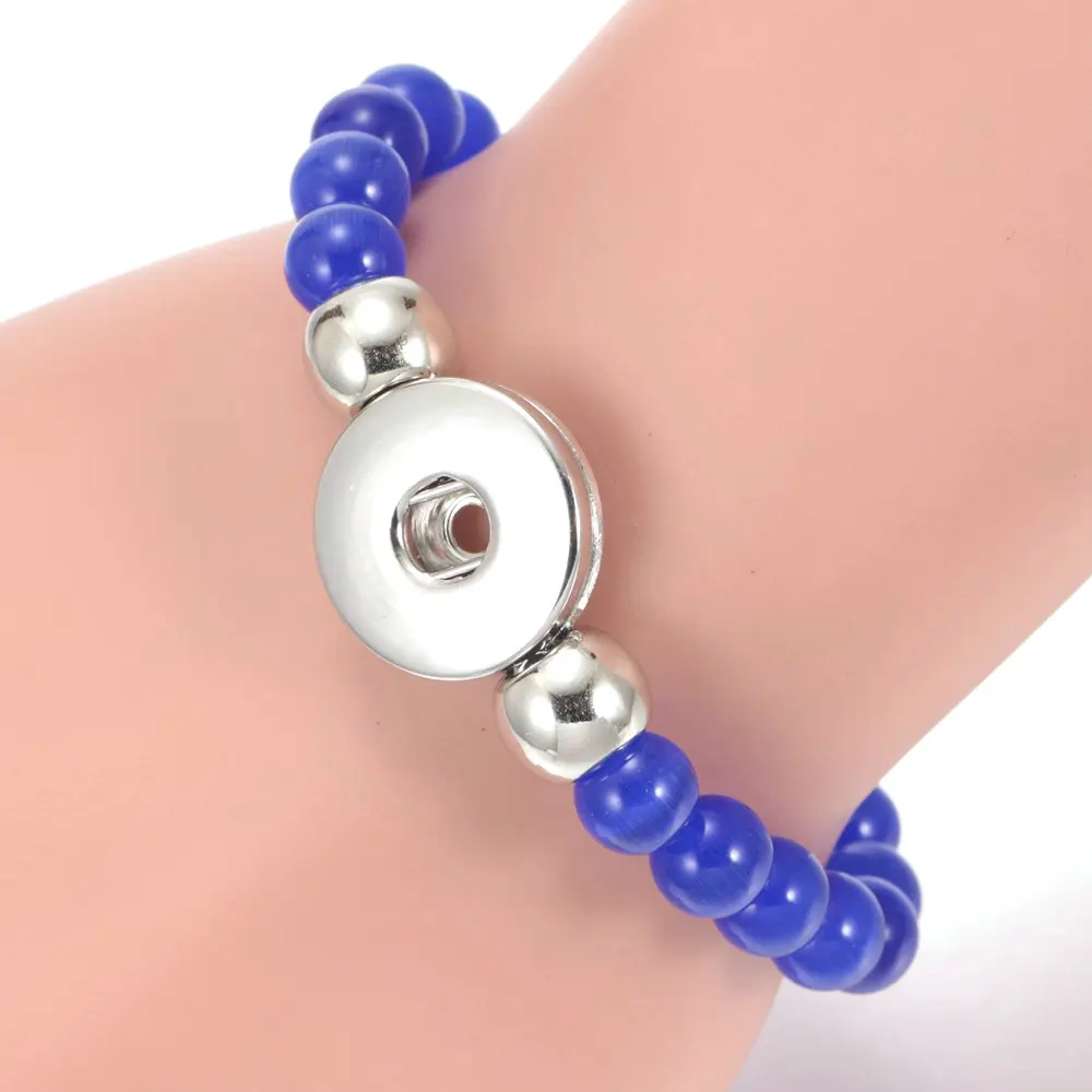 Charm Beaded Bracelet 18mm Snap Button Bracelet Blue Opal Stone Beaded