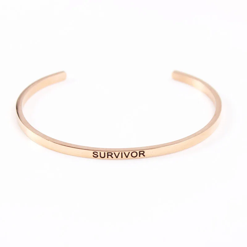 

Survivor Stainless Steel Bar Engraved Positive Inspirational Quote Cuff Bracelet Bangle for women