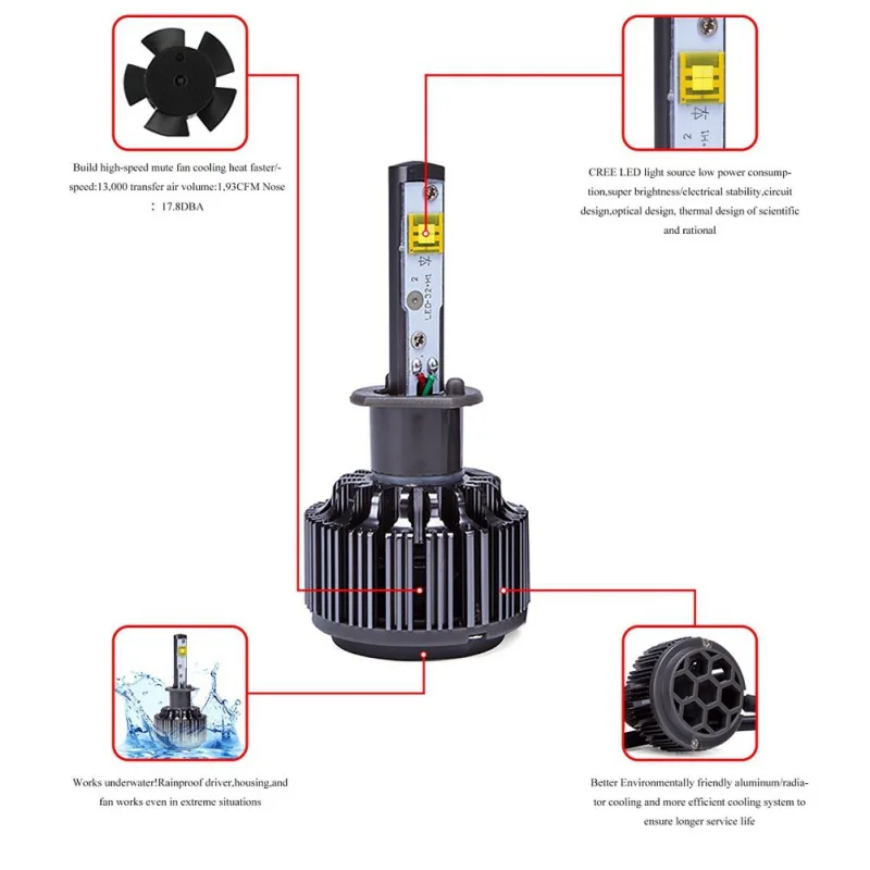 1 пара автомобиля HeadlightH1 H3 H4 H7 H13 880 9004 HB5 80 Вт 6000 К светодиодный лампы Авто внешний свет K7 автомобильных фар источник света