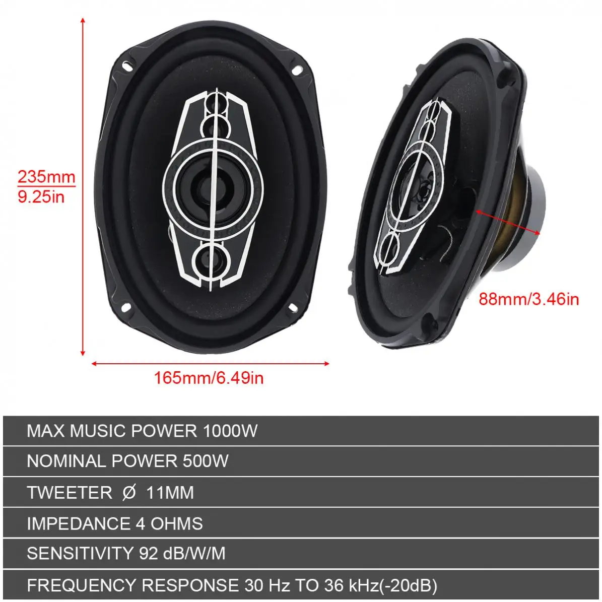 2pcs 6x9 Inch 12V 1000W 5 Way Car Coaxial Auto Music Stereo Full Range Frequency Hifi Speakers Non-destructive Installation